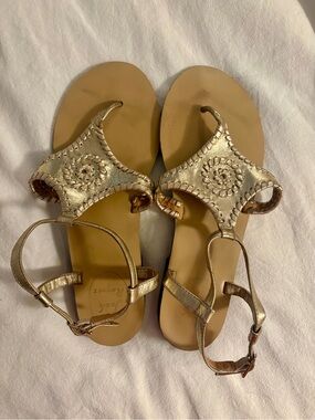 Jack Rogers Platinum Metallic Leather Ankle Strap Sandals